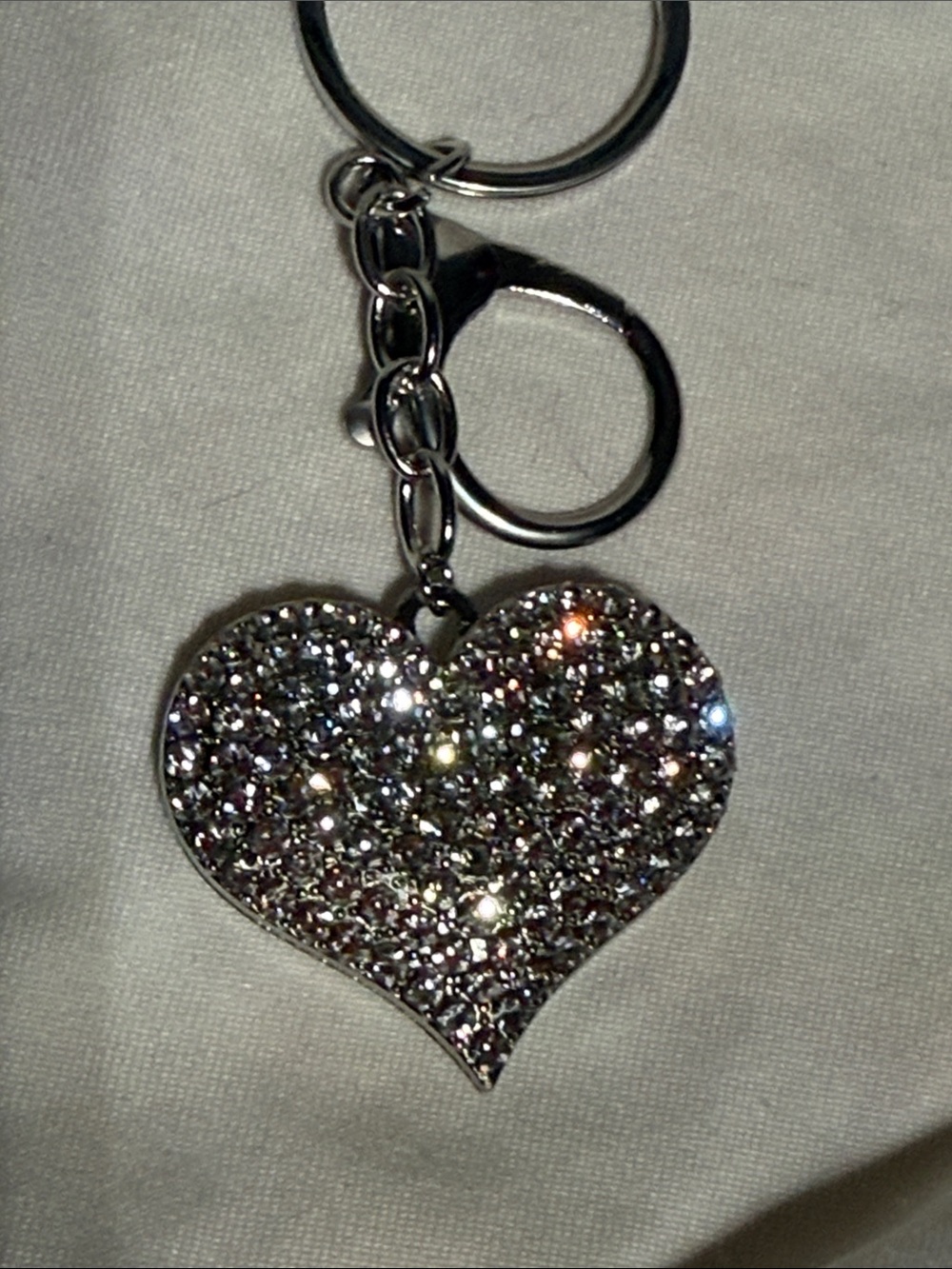 New - AB Rhinestone Silver Heart Keychain